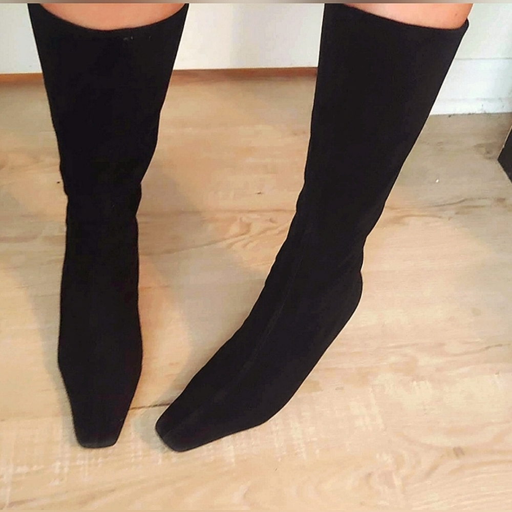 PRADA Black suede kitten Heeled knee high boots size 36.5 (fits 6.5-7)